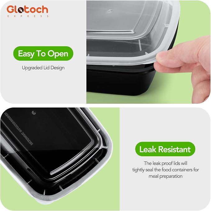 Glotoch 28oz Meal Prep Containers, 10 Pack (20-Piece) Reusable Food Storage Containers with Lids Microwave, Freezer, Dishwasher Safe - Leakproof & BPA Free Durable Plastic Lunch Box To Go Take Out - Image 6