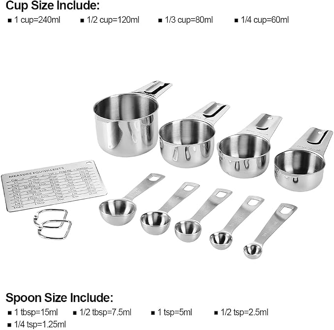 Measuring Cups and Spoons Set Heavy Duty 304 Metal Stainless Steel Measuring Cup Spoon Kitchen Gadgets for Cooking Baking (Set of 12) - Image 2