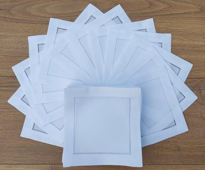 Set of 50 White Cotton Cocktail Napkins (6"x6") – 100% Pure Cotton Cloth Coasters with Elegant Ladder Hemstitch – Bulk Value Pack by Unknown