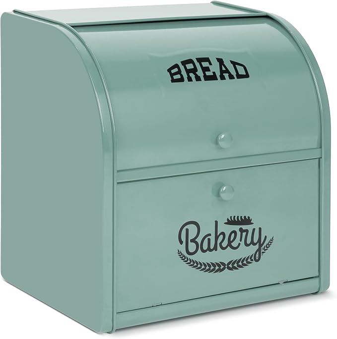 Stainless Steel Bread Box, 2 Layer Roll Top Bread Boxes, Large Capacity Food Storage Container for Kitchen Counter, Metal Bread Bin, Bread Holder for Countertop 11.8" x 9.6" x 12.8" (Green) by Pitmoly