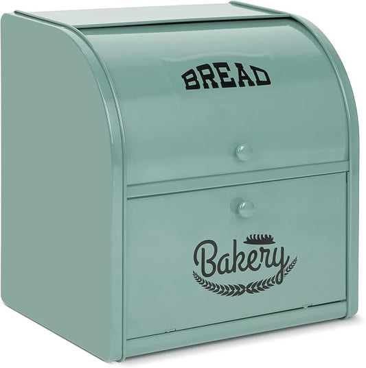 Stainless Steel Bread Box, 2 Layer Roll Top Bread Boxes, Large Capacity Food Storage Container for Kitchen Counter, Metal Bread Bin, Bread Holder for Countertop 11.8" x 9.6" x 12.8" (Green) by Pitmoly