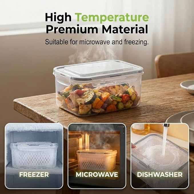 Fruit Storage Containers with Removable Colander (Green 3PCS, Large) | Leakproof Produce Containers for Fridge, Produce Storage Containers, Fridge Organizers and Storage for Fruit, Vegetables - Image 7
