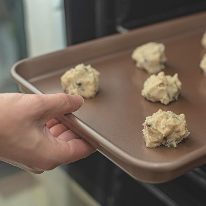 9 x 13 inch Nonstick Quarter Sheet Pan 2-Pack, PFOA & BPA Free | | Non-Toxic - High Carbon Steel - Gold - Cookie Baking Sheets for Oven - Image 3