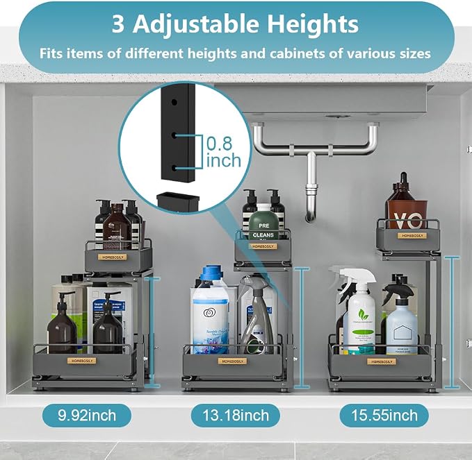 Under Sink Organizer Kitchen, 2 Tier Under Sink Organizers and Storage, Pull out Cabinet Organizer Shelf, Metal Drawer for Kitchen Bathroom Pantry Cabinet Closet Organization Rack, Black, 1 Pack - Image 8