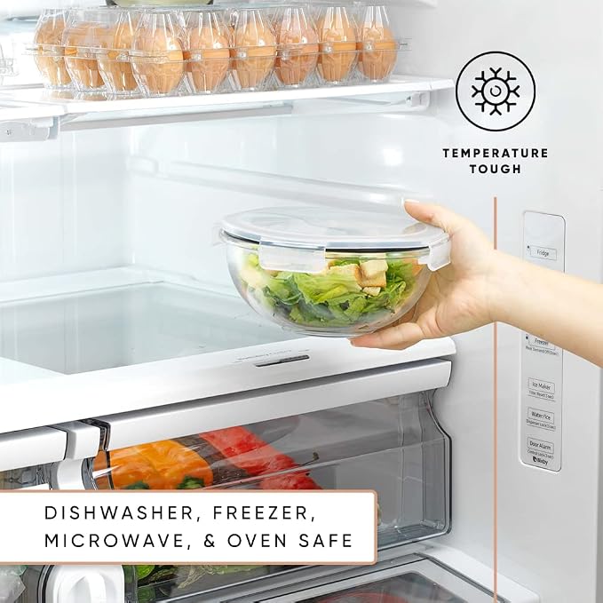JoyJolt Kitchen Mixing Bowls. 5pc Glass Bowls with Lids Set – Neat Nesting Bowls. Large Mixing Bowl Set incl Batter Bowl, Cooking Bowls, Storage Bowls with Lids and Big Salad Bowl with BPA-Free Lids - Image 5