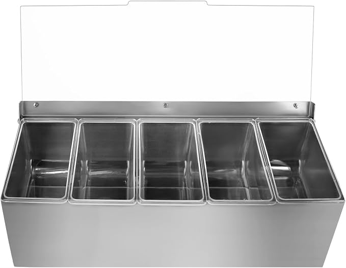 MOLIGOU Chilled Condiment Server, Stainless Steel Chilled Condiment Tray with Lid, Ice Fruit Serving Containers with 5 Removable Compartments - Image 2
