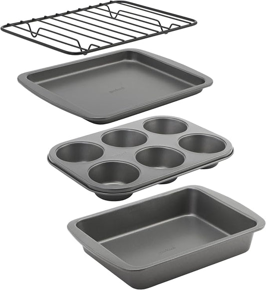 GoodCook 4-Piece Nonstick Steel Toaster Oven Set with Sheet Pan, Rack, Cake Pan, and Muffin_Pan, Gray, Set Distributes Heat Evenly, Nonstick Coating, Dishwasher-Safe 4-Piece (Pack of 6) by GoodCook
