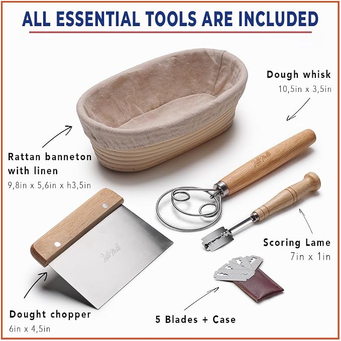 Banneton Oval 10" Sourdough Proofing Basket Set, Artisan Bread Kit, Sourdough Starter Kit, Gifts for Bakers - Image 3
