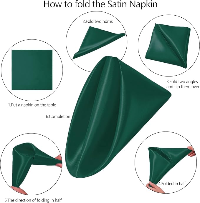 MDS® Pack of 25 Satin Napkins 12 x 12 Inch, Soft Silky Reusable Cloth Dinner Table Napkins for Wedding Décor, Reception, Birthday, Parties, Banquets, Catering, Restaurants & Hotel - Emerald Green - Image 3