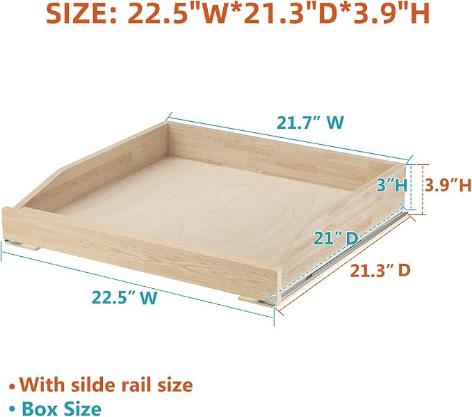 ROOMTEC Pull Out Cabinet Organizer with Soft Close, 22-1/2" W x 21" D, Pull Out Cabinet Drawer for Kitchen cabinets, Pull Out Cabinet Shelf, Finished, Bottom Assembly, 2PCS - Image 2