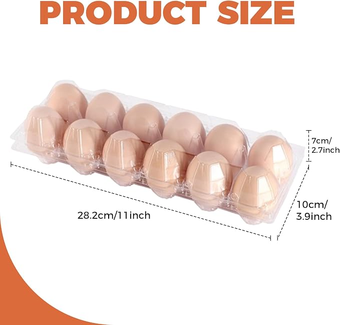 Plastic Empty Eggs Cartons 12 Count Clear Tray Bulk 120 Pack | 2x6 Grid Trays Egg Containers, Clear Stackable Fridge Storage for Chicken Farm, Market, Refrigerator, Restaurant Use - Image 2