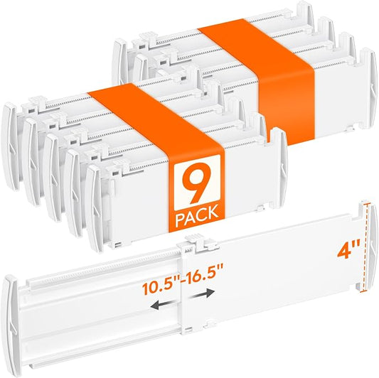 Lifewit 9 Pack 4" High Drawer Dividers, Adjustable Drawer Organizer Clothes | 10.5"-16.5" Expandable White Plastic Separators for Dresser, Kitchen, Cabinet, Nursery, Office, Socks & Underwear Storage by Lifewit