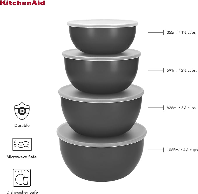 KitchenAid 4pc Meal Prep Bowls Set with Lids - Charcoal Grey - Image 5