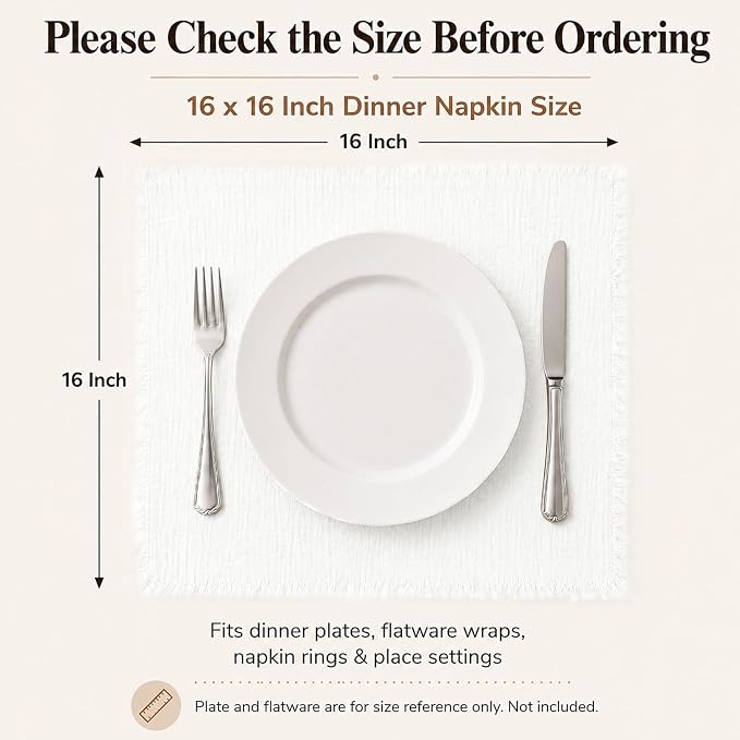 36 Pack White Cloth Napkins, 16 x 16 Inch Cotton with Fringe Settings | Handmade washable reusable cotton dinner napkins in bulk for weddings, parties, rustic boho table settings - Image 2
