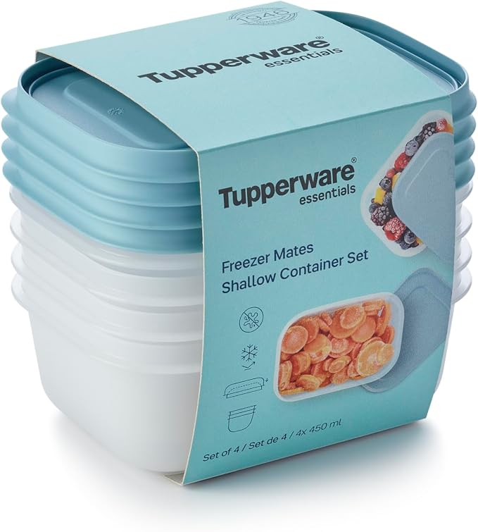 Tupperware Essentials Freezer Mates Shallow 4 Piece Container Set - 450ml - Food Storage - Easy to Stack & Organise - Durable & Reusable - Airtight Lid - Great for Leftovers & Reduce Waste - Image 4
