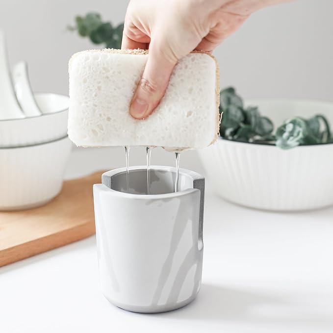 Diatomite Stoneware Sponge Holder & Sink Caddy, Drying Stone Kitchen Sink Organizer for Counter, Water-Absorbing Diatomaceous Earth Sponge Tray for Kitchen & Bathroom Countertop - Image 2