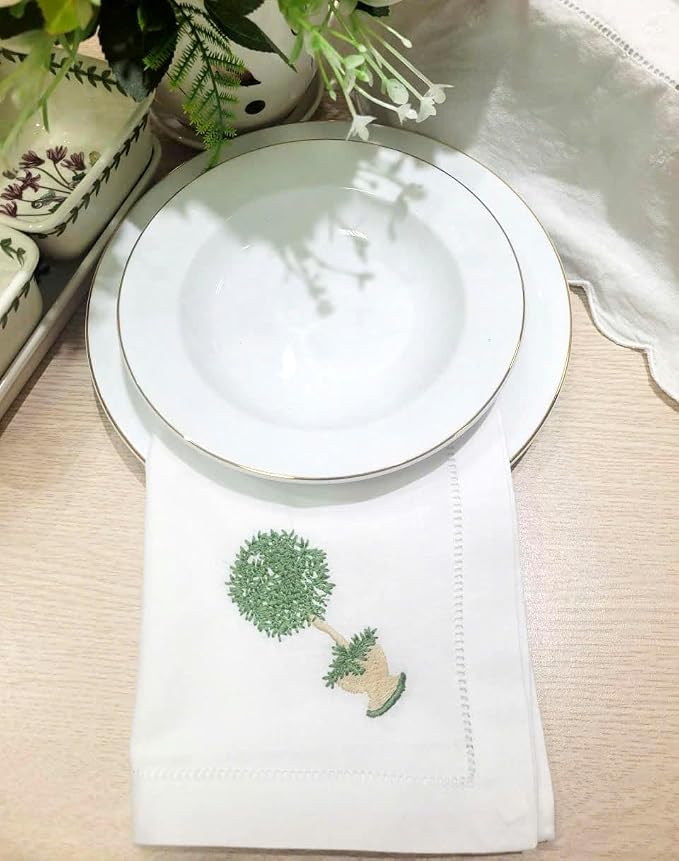 Embroidered Cloth Napkin Herb Tree Cotton Napkins Set of 6, 20 x 20 Hemstitch Table Napkins Machine Washable, Daily & Holidays, Great Gift Ideas - Image 6