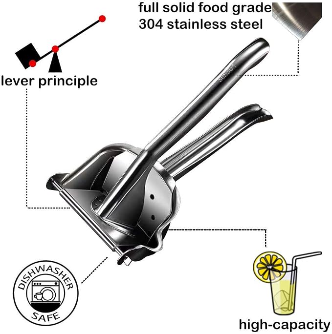 Real Stainless Steel Lemon Squeezer Citrus Juicer Hand Press Heavy Duty Manual Squeeze Juice Extractor Maker Orange Lime Grapefruit Presser - Bonus 50 Pcs Filter Bags - Image 3