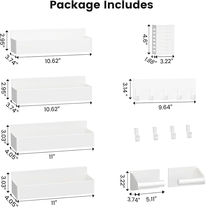 Mystozer Magnetic Spice Rack for Refrigerator,7 Pack Magnetic Shelf,Fridge Magnet Organizer with Paper Towel Holder,Utensils Racks,Hook Rack,Fridge Organizers and Storage White(7 Pack) - Image 5