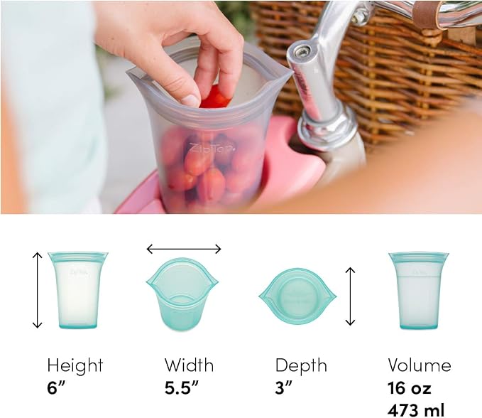 Zip Top Reusable Food Storage Bags | Medium Cup [Teal] | Silicone Meal Prep Container | Microwave, Dishwasher and Freezer Safe | Made in the USA - Image 4