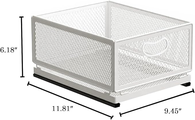 Sliding Cabinet Basket Organizer Drawer Self Adhesive Slide out Pantry Shelves Heavy Duty Carbon Steel Slide Cabinet Storage Basket with Handle for Bathroom Kitchen Home - Image 2