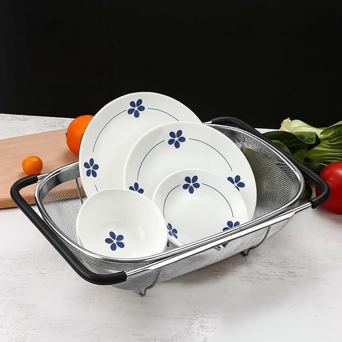 3 PackPremium Quality Over The Sink Stainless Steel Oval Colander with Fine Mesh 6 Quart Strainer Basket & Expandable Rubber Grip Handles - Strain, Drain, Rinse Fruits, Vegetables - Image 5