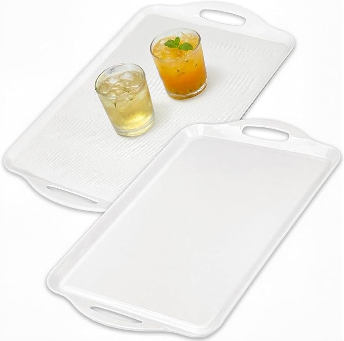 Extra Large Melamine Platters, 19" x11.6'' Serving Tray with Handles for Cookie, Cupcakes, Desserts, Dishwasher Safe, Ottoman Tray Decor, Set of 2, 2 pcs Mats Included (White) by BEESEBN