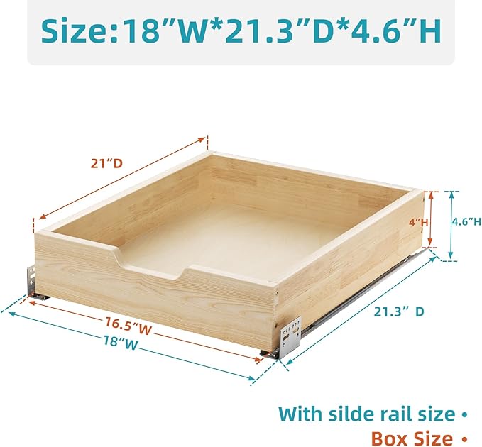 ROOMTEC Pull Out Drawers for Cabinets, 16½” W x 21” D Soft Close Slide Out Drawers for Kitchen Cabinets, Cabinet Pull Out Shelves Requires At Least 17.5” Cabinet Opening, 2PCS - Image 3