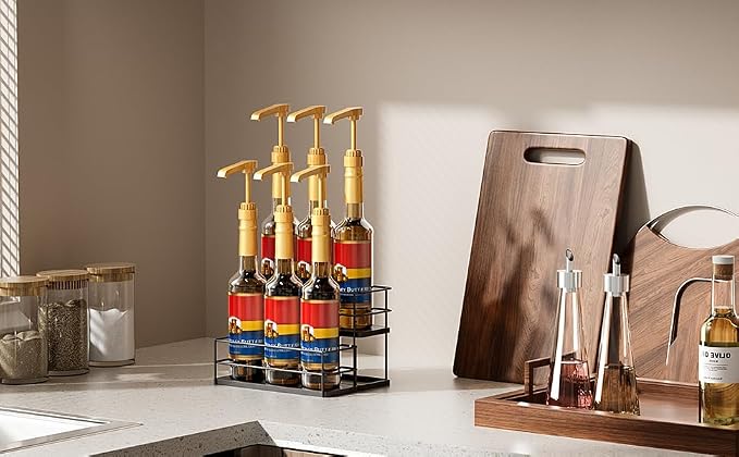 kimilus 6 Bottle Capacity Coffee Syrup Organizer 2 Tier Coffee Syrup Stand Shelf for Coffee Bar Kitchen Small Wine Rack for Bar Family Storage for Syrup Wine Dressing - Image 6