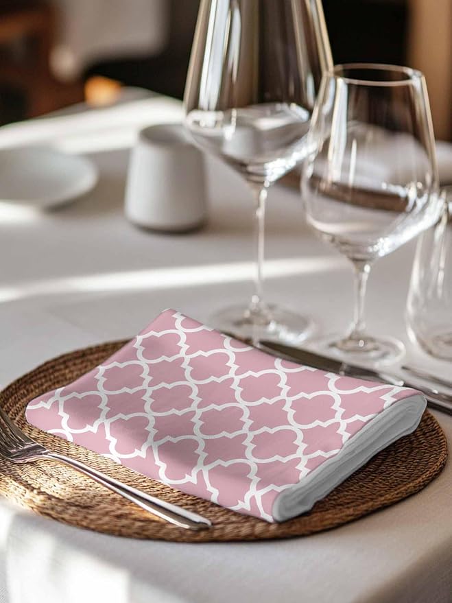 Cloth Napkins Set of 6-20x20 Inches, Pink Moroccon Washable Reusable Table Napkins, Romantic Minimalist Modern Aesthetic Soft & Absortbent Dining Napkin for Party Wedding Hotel Restaurant - Image 7