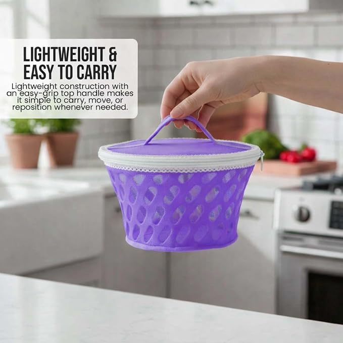 Go Hooked Plastic Storage Net Basket with Zip Closure – Multipurpose Mesh Organizer for Fruits, Vegetables, Essentials – Durable, Lightweight & Breathable Design for Home & Pantry Use (Purple) - Image 5