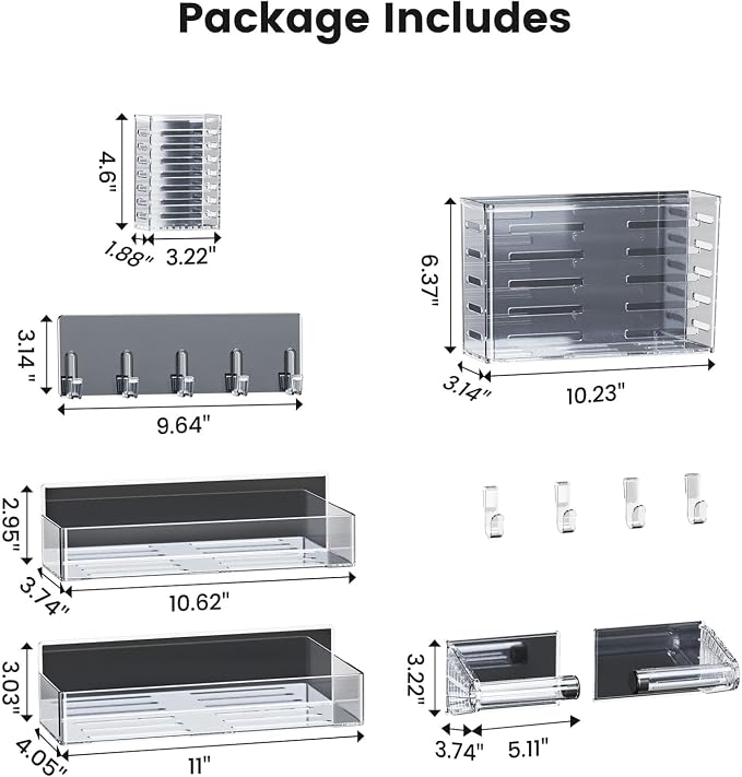 Magnetic Spice Rack for Refrigerator,6 Pack Magnetic Shelf,Fridge Magnet Organizer with Paper Towel Holder,Utensils Racks,Hook Rack,Deepened Basket,Fridge Organizers and Storage Clear(6 Pack) - Image 3