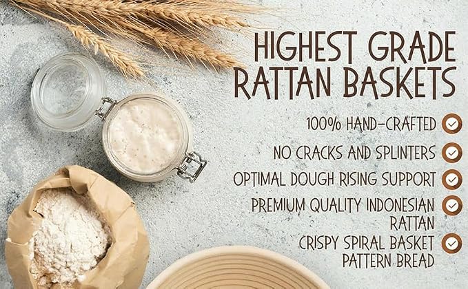 Sourdough starter kit with round and oval proofing baskets, bread sling, fermenter, dough mixer, scraper, mold, complete tool set and bag for complete sourdough bread baking supplies - Image 5