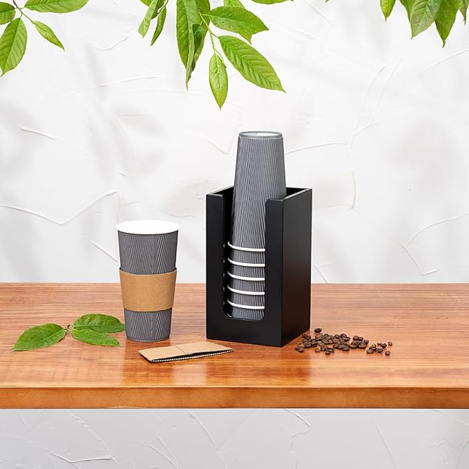 Restaurantware Coffee Cup Organizer 4.5 x 4.5 x 8 Inch Multipurpose Bamboo Holder Black Countertop Cup, Napkin, and Lid Organizer for Coffee Shops and Office Break Rooms - Image 6