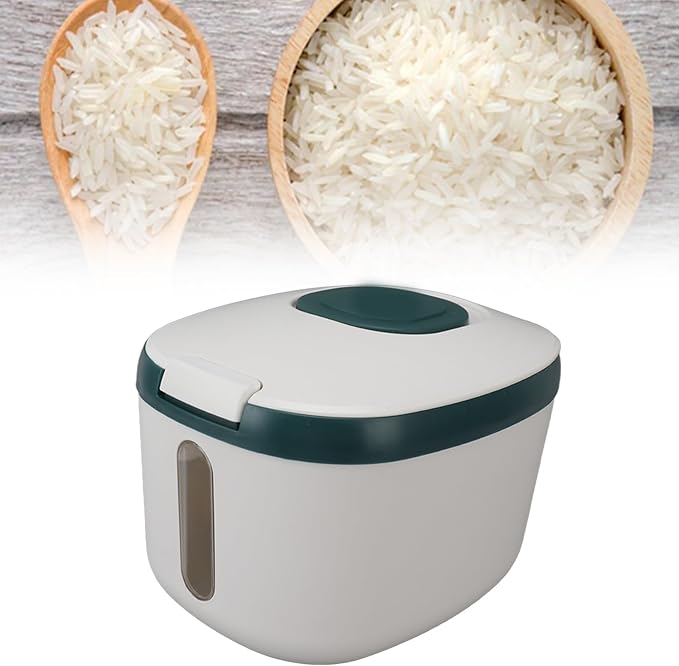 Rice Storage Container, Large Capacity Food Storage Container, Airtight Food Storage Container with Measuring Cup, Covered Rice Bucket, Cereal Dispenser Bin for Grains Nuts(M Green (10kg/22.0lb)) - Image 4
