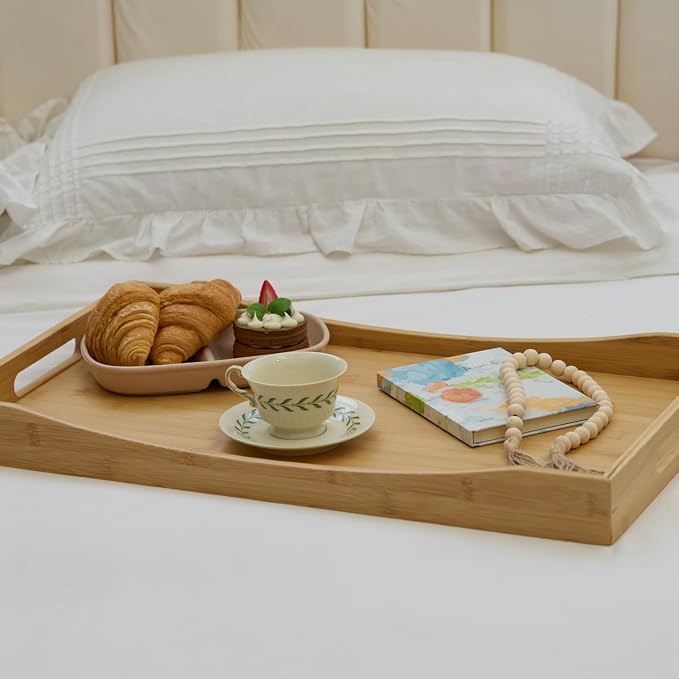 GOBAM Bamboo Extra Large Ottoman Tray, 26 x 15 inches - Wooden Tray for Dining Table & Parties, Serving Tray with Handles for Food, Cheese, Snacks, Tea, Coffee & Wine - Image 5