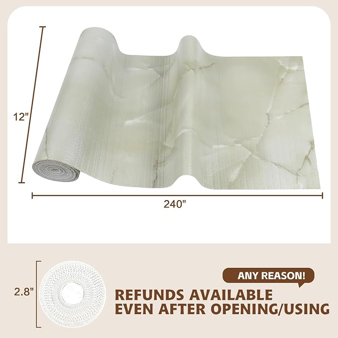 2-Layer Drawer and Shelf Liner for Kitchen Cabinet: 12in X 20Ft Non Slip | Waterproof Shelf Paper Non Adhesive Refrigerator Liners Cyan Marble Easy Liners for Bathroom with Knife Tape Measure - Image 3