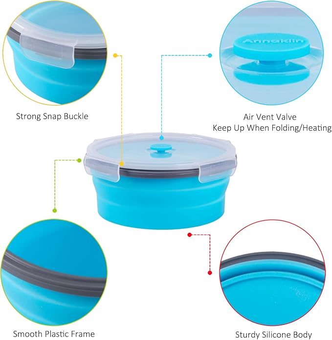 Collapsible Food Storage Containers with Airtight Lid, 40.5 oz, Kitchen Stacking Silicone Collapsible Meal Prep Container Set for Leftover, Microwave Freezer Dishwasher Safe, 4 Colors Round, Set of 4 - Image 4