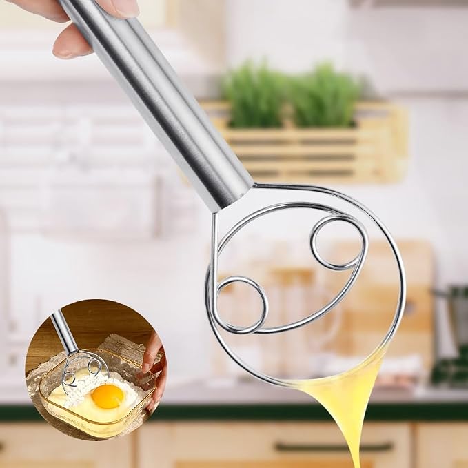 HOTUT 2 PCS 12 Inch Double Eyes Stainless Steel Danish Dough Whisk, Handheld Double Circle Flour Whisk for Whisking, Baking, Beating - Image 7