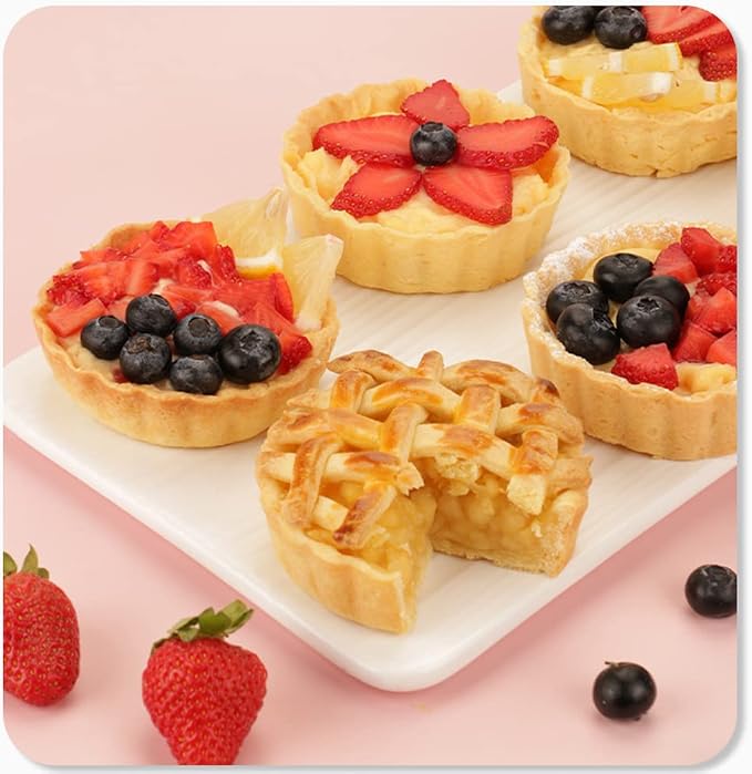 CANDeal 10PCS Tart Baking Molds Set, 8 PCS Quiche Baking Pans with 2PCS Tart Tamper, Removable Base, Non-stick Egg Tart Baking Molds Set,Mini Round Pie Moulds - Image 3
