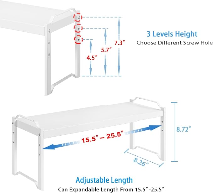 3 Pack Kitchen Cabinet Organizer Shelf, Stackable Expandable Shelves Organizers For Kitchen Cabinet Countertop Storage, Adjustable Counter Cupboard Pantry Organizer Shelf Rack Stand, Length:25.5 Inch - Image 2