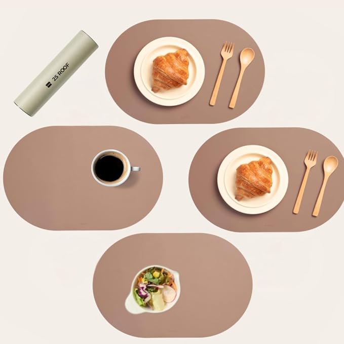 Clay Pink Oval Silicone Placemats Set of 4 – Heat Resistant, Waterproof, Easy to Clean Non-Slip Modern Dining Table Mats – Premium Leather Textured Japandi Kitchen Decor by Unknown