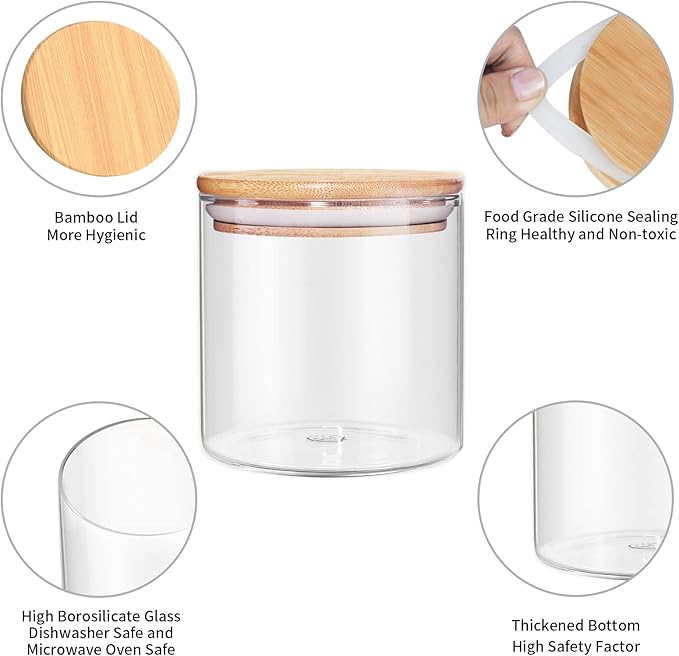 18 Oz/550 ML Glass Jar with Lid, Clear Thickened Version Glass Storage Containers with Sealed Bamboo Lid, For Coffee, Sugar, Spices, Tea, Beans, Candy, Cookie - Image 6