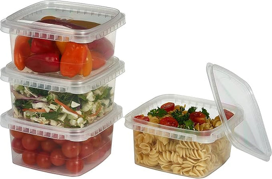 Decony 32 oz. Square Clear Deli Food Storage Containers With Lids Airtight Tamper evident system easy stackable saver shape Restaurant Take Out/Freezer microwave and dishwasher safe - 25 sets by Decony