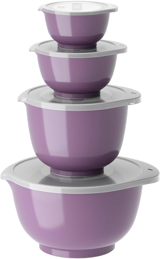 Rosti Margrethe Set of 4 Plastic Mixing Bowls - 4 Lids Included - Airtight Salad Bowls - Airtight Salad Bowls - 0.25 Litre, 0.5 Litre, 1.5 Litre and 3 Litre, Lava, de by Rosti
