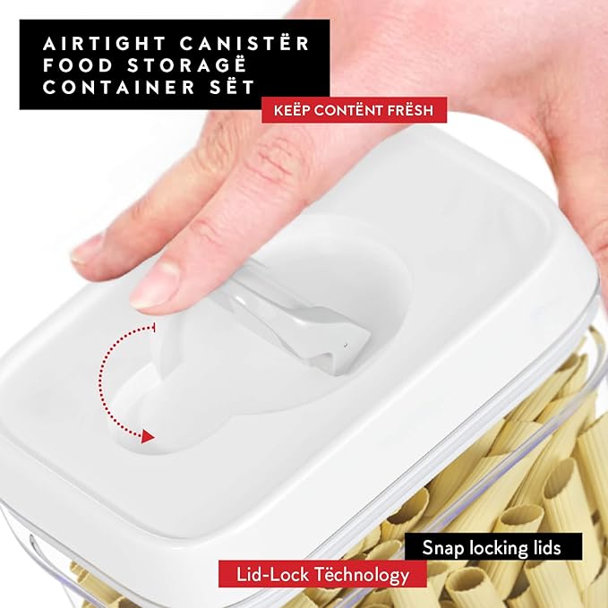 DWËLLZA KITCHEN Pasta Storage Containers for Pantry - Set of 2 White Airtight Spaghetti Container Storage - Ideal for Spaghetti & Noodles, Kitchen Pantry Organization and Storage, Keeps Food Fresh - Image 7