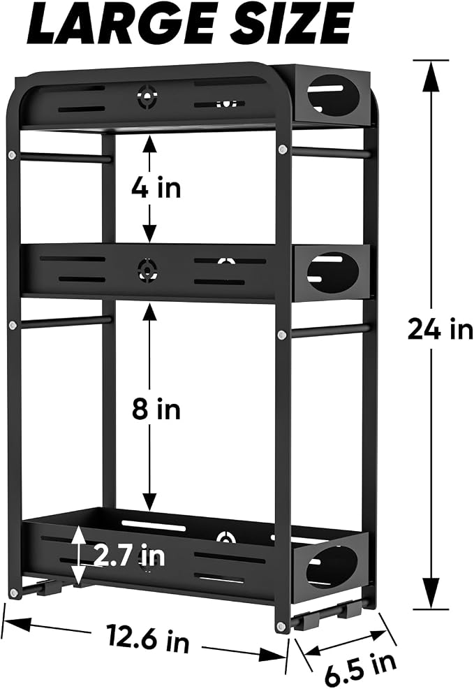 Aduanbang 3-Tier Counter Organizer Shelf, Metal Spice Rack for Kitchen, Vanity, Coffee Area and Home Office(Black, 3 Tier) - Image 3