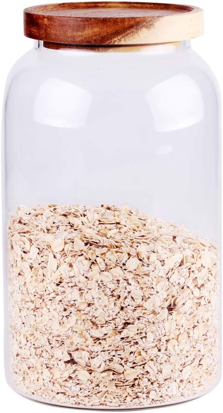 Large Glass Food Canisters, 93 FL OZ(2750ml) Kitchen Serving Stoarge Container with Airtight Wooden Lids, Cereal Dispenser Jars for Spaghetti Pasta, Powder, Spice, Tea, Coffee(8.8inch high) by LEAVES+AND+TREES+Y