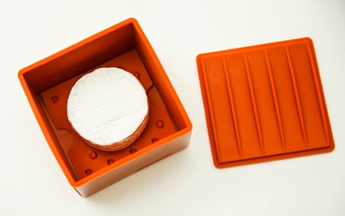 Cheese Vault for Soft Cheese - Reusable Artisan Cheese Storage Container for Fridge - Food Grade Silicone Cheese Container 5x5x3.5” - Easy to Clean Cheese Keeper for Refrigerator – Orange - Image 5