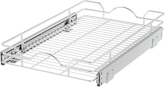 OCG Pull Out Cabinet Organizer 2 Pack (12" W x 21" D), Pull out Shelves 1 Tier, Cabinet Slide Out Shelves for Base Cabinet Organization in Kitchen Bathroom Pantry, Bottom Mount, Chrome Finish - Image 6